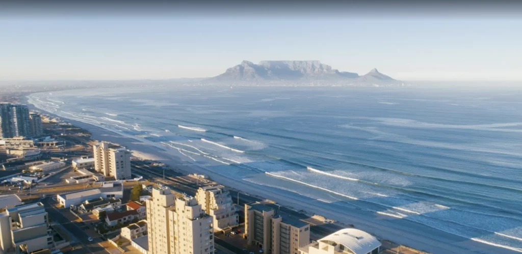 view on Bloubergstrand Beach from top